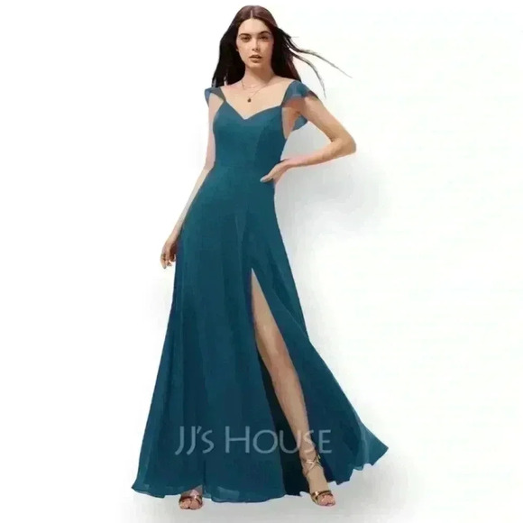 AZAZIE A-Line Floor-Length Chiffon Bridesmaid Dress With Split Front Size A6 - Picture 1 of 11